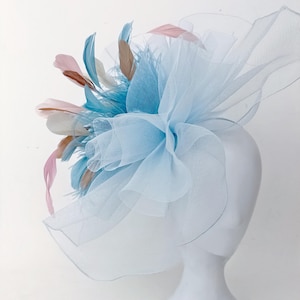 Light Blue Pink White Derby Fascinator Hat, Big Kentucky Derby  Hat, Powder Blue Fascinator Hat,Dusty Blue Church WeddingFascinator Hat