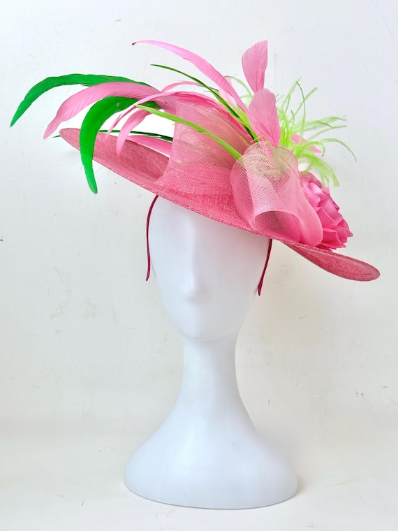 Pink Green Fascinator Hat, Custom Kentucky Derby Fascinator Hat, Wedding Fascinator Hat, Pink Green Summer Derby Hat, Church Tea Party Hat