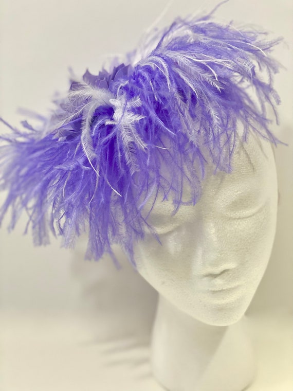 Lilac Kentucky Derby Fascinator Headband, Lavender White Feather Fascinator Hat, Lavender Feather Headband Fascinator Hat, Lilac White