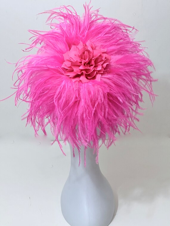 Bright Pink Derby Feather Fascinator Hat, Pink Bespoke Feather Headband, Wedding Fascinator, Custom Ostrich Feather Fascinator Hat,