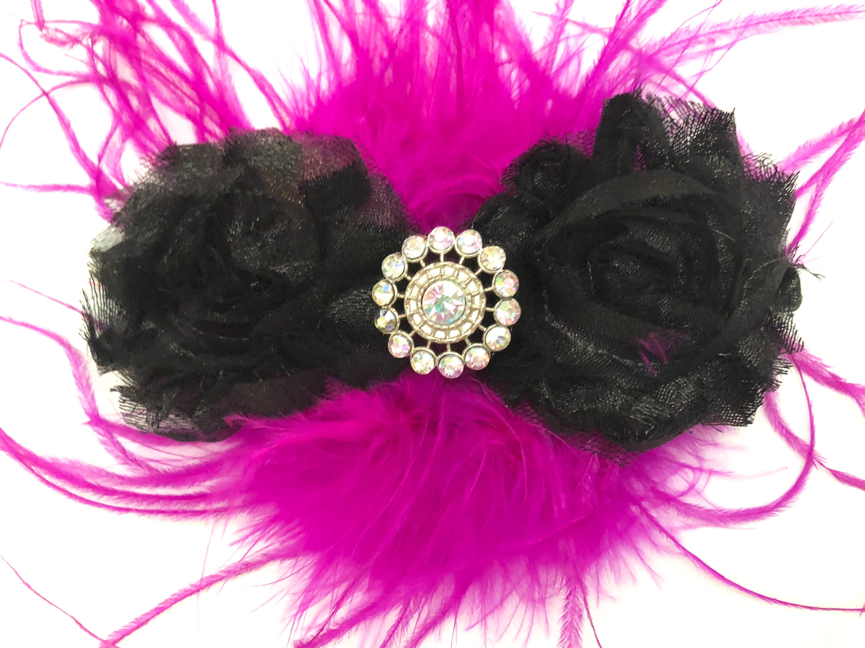 Hot Pink Black Hair Clip, Fuchsia Feather Hair Clip, Black Hot Pink Black Hair Clip, Fuchsia Feather Hair Clip, Black