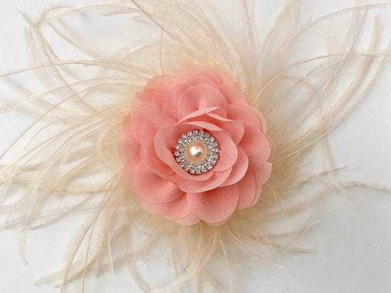 Blush Chiffon Flower Hair Clip, Pink Rose, Champagne Beige Flower Hair Clip, Wedding Bridal Flower Clip, Baby Flower Easter Flower Bows