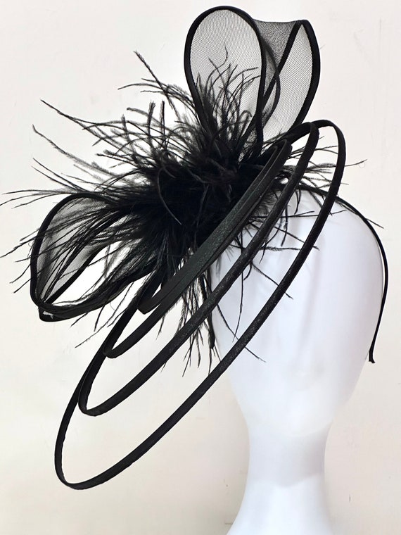 Bow Fascinator Feather Headband, Black, White, Bronze, Golden Yellow Kentucky Derby Modern Chic Bow Fascinator Headband, Custom Feather Bow