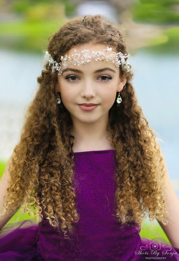 Flower Girl Crystal Headband Silver Flower Crown Flower Girl Etsy