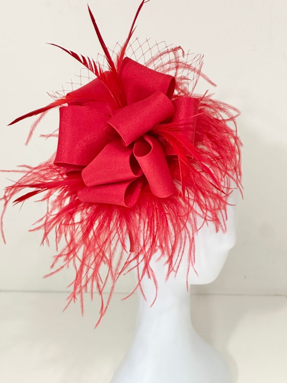 Red Fascinator Headband Hat, Red Feather Fascinator Hat, Green Derby Fascinator Hat Headband Red Headband Fascinate Hat Red