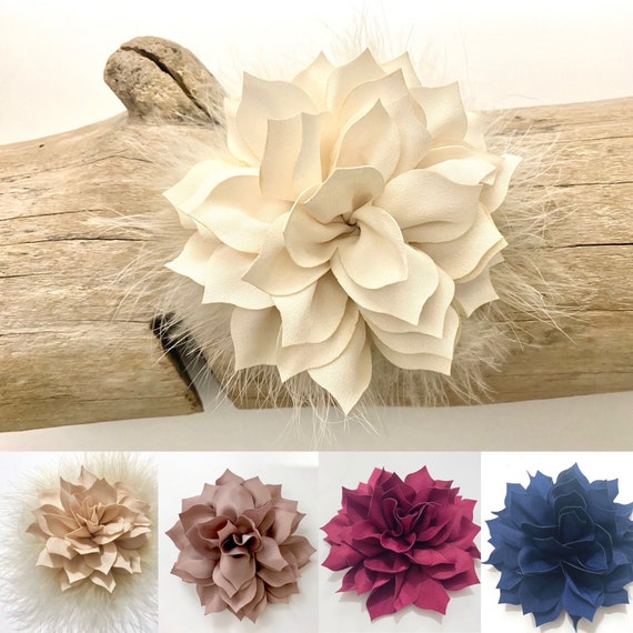 Flower Brooch Pins, Feather Brooch / Flower Hair Clips, Wedding Bridal Hair Flowers, Blush Nude, Pink, Dusty Rose, Burgundy, Navy, Ivory Pin