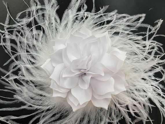 White Feather Flower Fascinator Clip, Church Wedding Kentucky Derby Fascinator Hat Clip, Champagne Beige,Blush, Green Pink Flower Hat Clip,