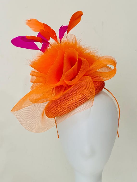 Orange Pink Derby Fascinator Hat, Derby Fascinator Hat, Magenta Pink Orange, Pink Hot Pink Fascinator Hat, Custom Church Wedding Derby Hat