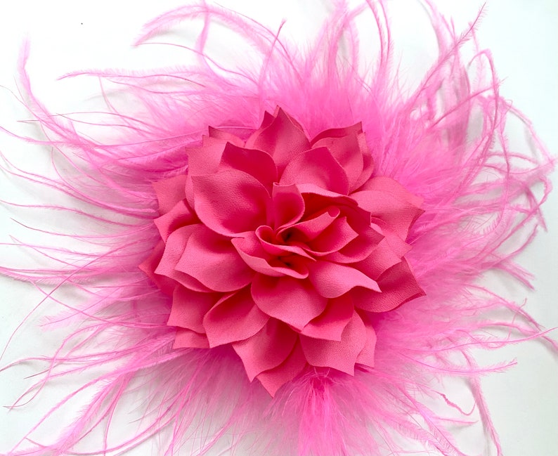 Pink Hot Pink Ostrich Feather Clip, Shocking Pink Feather Flower Clip Brooch Pin, Pink Feather Flower Brooch Pin, Custom Feather Flower Clip image 2