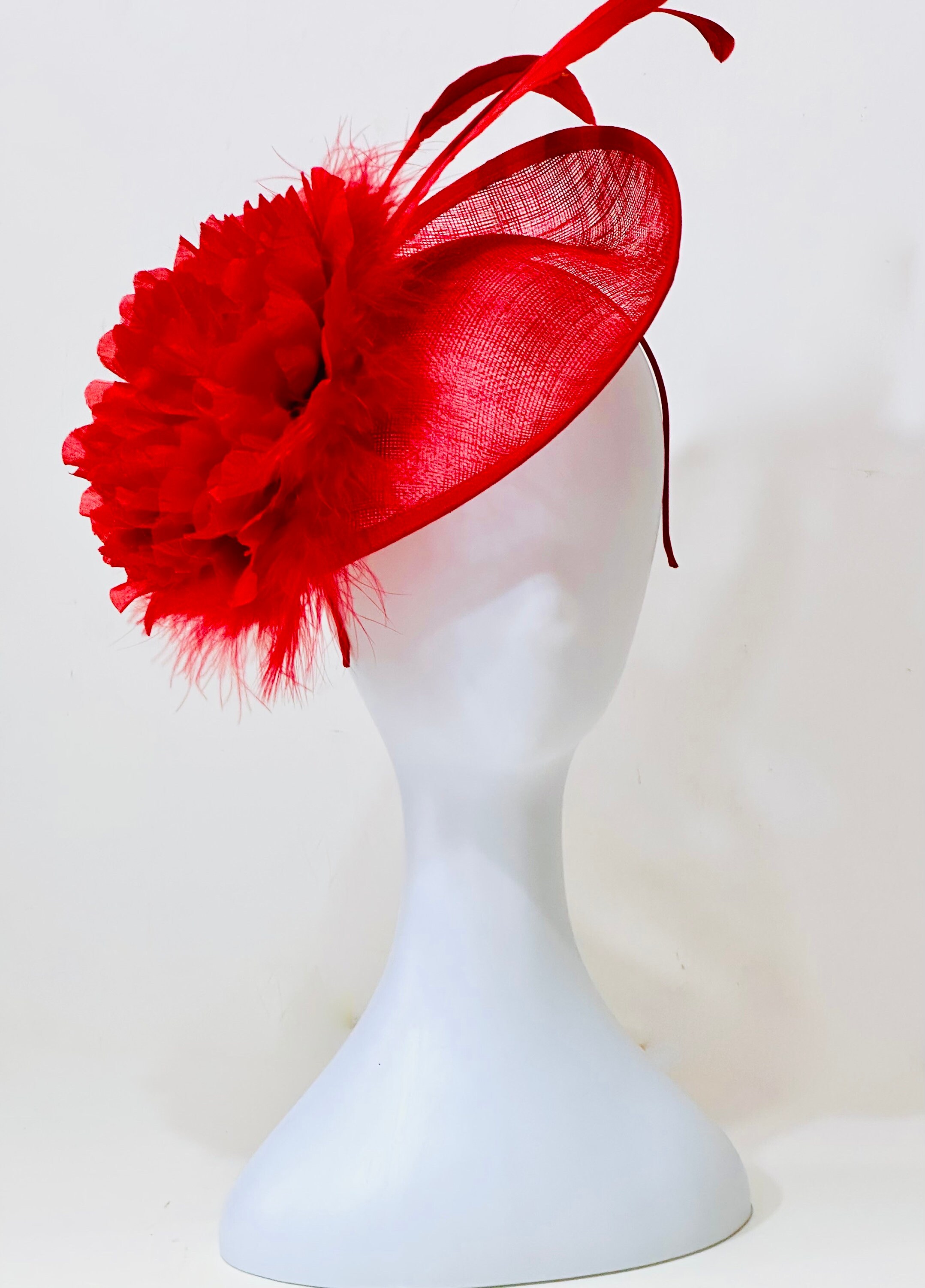 Red Fascinator Hat Kentucky Derby Hat Fascinate Big Brim Derby