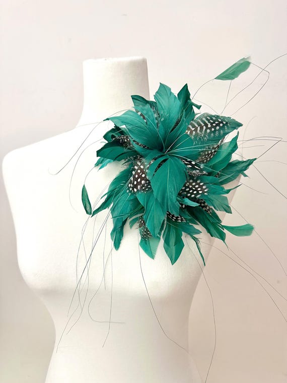 Dark Green Feather Brooch Pin Flower Brooch Pin Boutonniere, 3D    Brooch Pin, Feather Corsage Pin