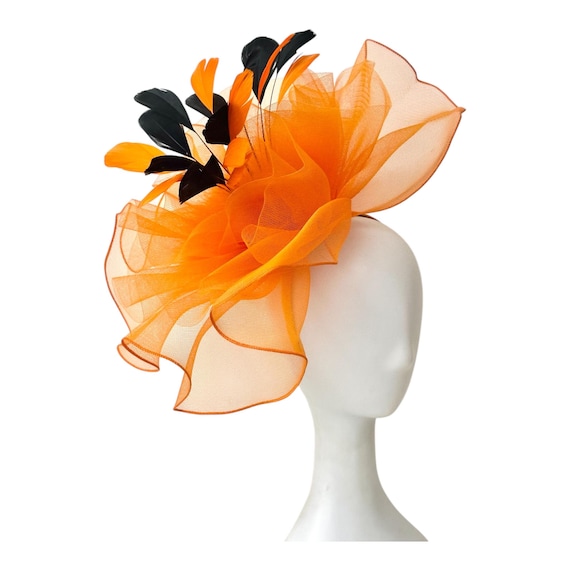 Orange Black Fascinator Hat,  Orange Pink Kentucky Derby Hat, Tennessee Orange Pink Derby Fascinator Hat,  Garden Tea Party Hat, Halloween