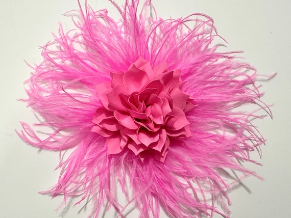 Pink Shocking Pink Hot Pink Fascinator, Pink Derby Fascinator Hat Pink Flower Clip, Pink Feather Clip, Hot Pink Wedding Fascinator Hair Clip