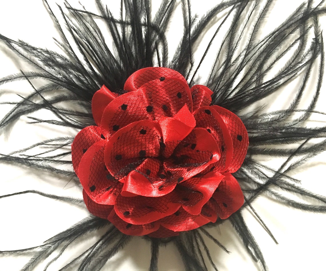 Red and Black Clip Dance Costume Hair Piece Red Black Lace Etsy