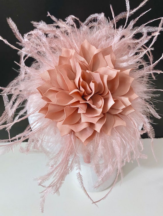 Dusty Rose Fascinator Headband, Pale Pink Fascinator, Champagne Beige Wedding Fascinator Headband, Custom Feather Hairpiece, All colors