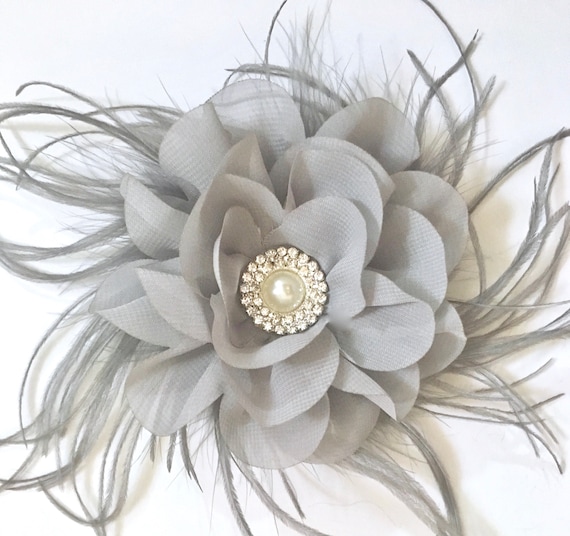 HAIR SLIDE COMB Feather Fascinator blush Pink With Pink Flower And Pearls