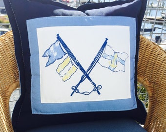 Ralph Lauren Nautical Crossed Flags INDOOR OUTDOOR Pillow (covers) with decorative grommets & line.