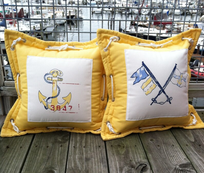 Ralph Lauren Nautical Crossed Flags INDOOR OUTDOOR Fabric Pillow covers