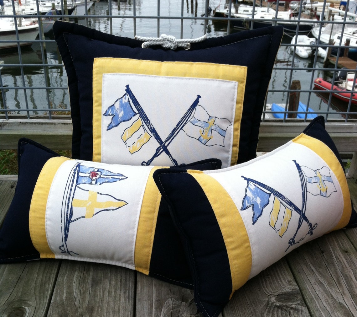Ralph Lauren Nautical Crossed Flags INDOOR OUTDOOR Fabric Pillow covers