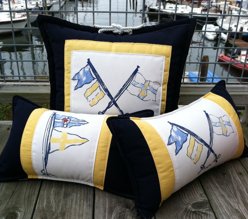 Ralph Lauren Nautical Crossed Flags INDOOR OUTDOOR Fabric Pillow covers