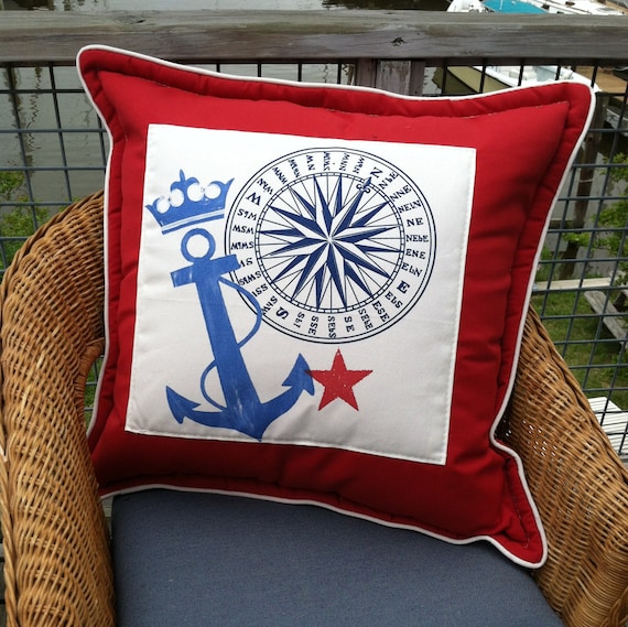 Ralph Lauren Anchor Compass Rose INDOOR OUTDOOR fabric Pillow (cover)
