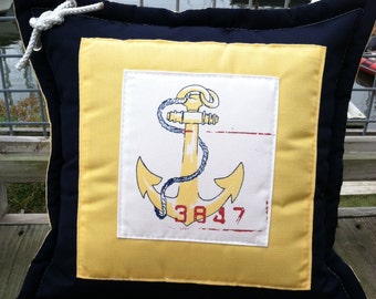Ralph Lauren Nautical Yellow Anchor INDOOR OUTDOOR Pillow (covers) with decorative grommets & line(option).