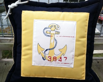 Ralph Lauren Nautical Yellow Anchor INDOOR OUTDOOR fabric Pillow (covers) with decorative grommets & line(option).