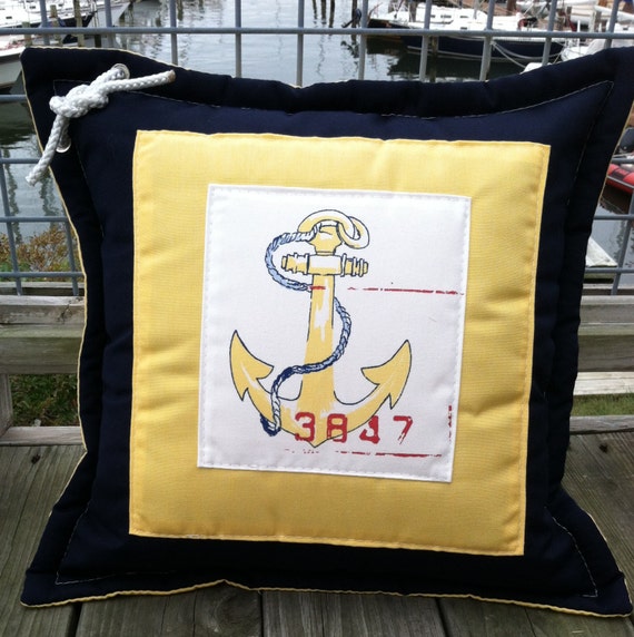 Ralph Lauren Nautical Yellow Anchor INDOOR OUTDOOR Fabric Pillow covers With Decorative Grommets Lineoption. Etsy