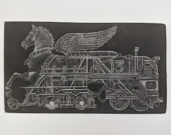 Winged Iron Horse - Mezzotint Print