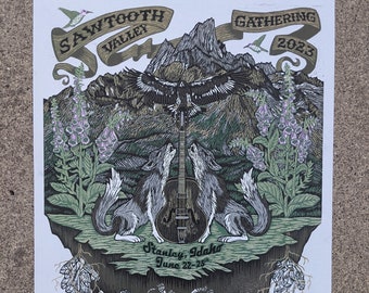 Sawtooth Valley Gathering 2023 - Woodcut Print