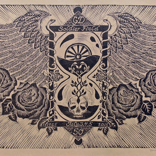 Grateful Dead ~ Linoleum Block Print ~ 50th Anniv... Fare Thee Well