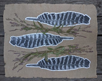 The Herbarium Print Series - 14"x17" Etchings stitched onto handmade cattail paper with pressed flowers