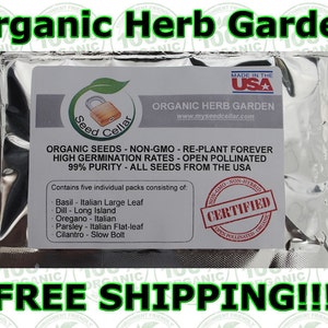 Organic Herb Kit-5 Herbs-Easy to Grow! Free shipping- MySeedcellar-Basil, Oregano, Cilantro, Dill, and Parsley