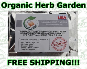 Organic Herb Kit-5 Herbs-Easy to Grow! Basil, Oregano, Cilantro, Dill, and Parsley