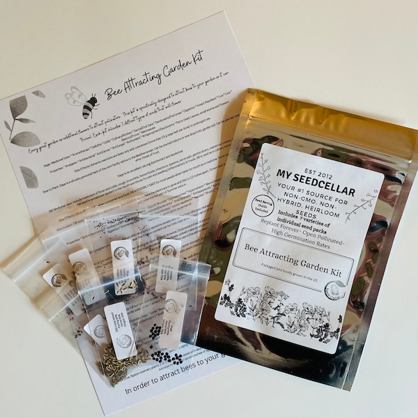 Bee Attracting Garden Kit, Pollinating Garden Bank, Flowering herb seeds for easy pollination, Father's Day Gift, Mother's Day Gift, Garden