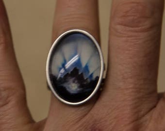 Art Ring, stainless steel jewelry with art reproduction and 18x25mm glass cabochon