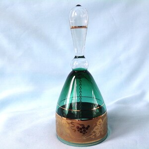 Emerald Green and Gold Glass Bell 6 1/2&quot;