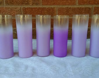 Purple Blendo Tumblers 6 Lavender Tom Collins Glasses/West Virginia Glass Co.