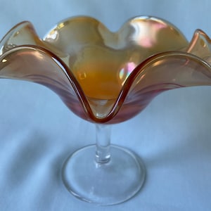 Marigold Lusterware Compote Iridescent Gold Scalloped Edge Compote Candy Dish