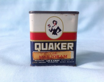 Quaker Spice Tin Marjoram Tin, Lee & Cady Distributors