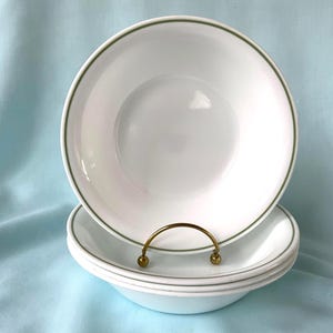 4 Green Band and White Corelle Bowls Corningware Bowls With Green Ring on Rim