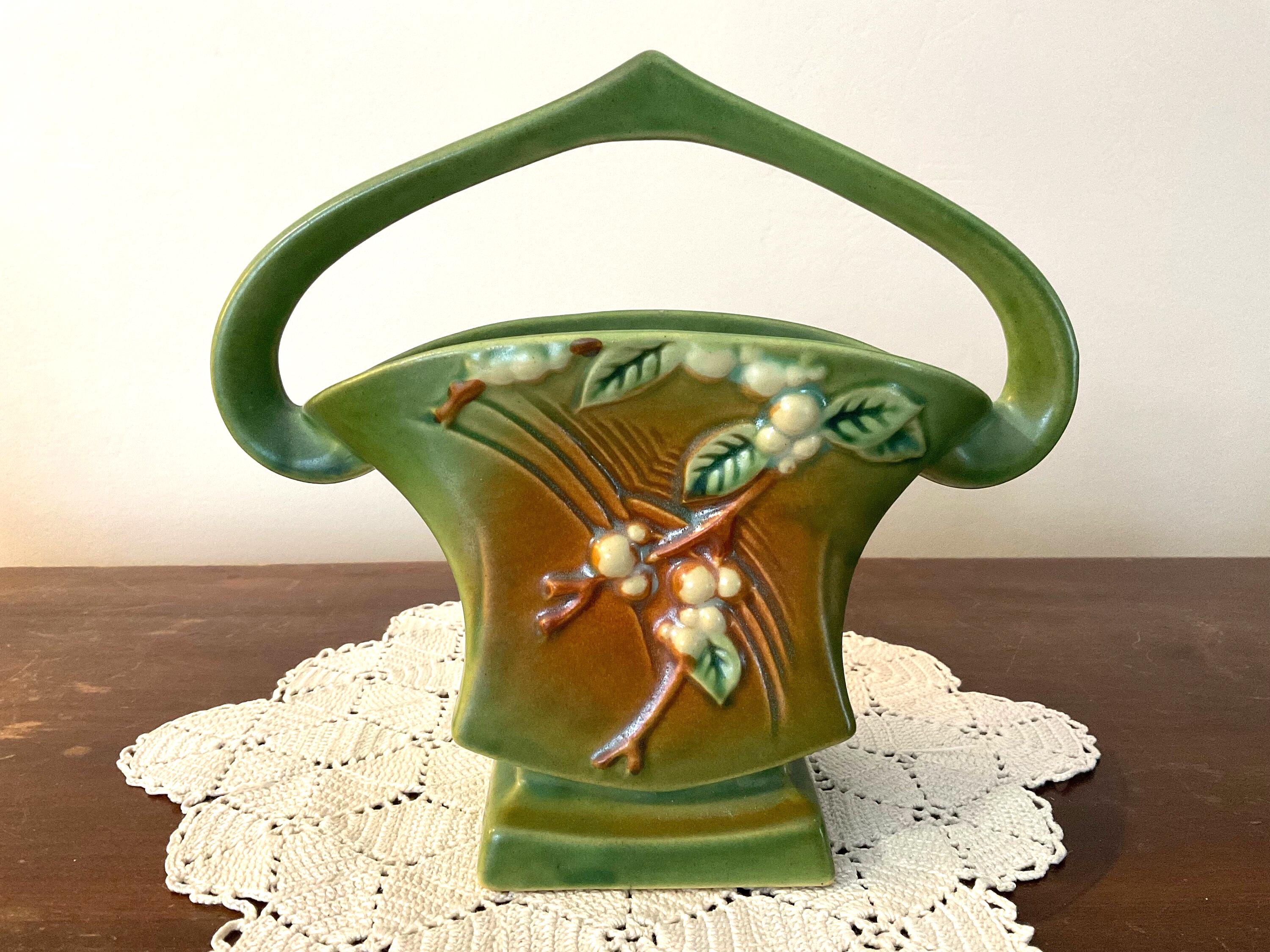 Roseville Snowberry Green Basket Vase 1BK-7 Roseville Planter - Etsy