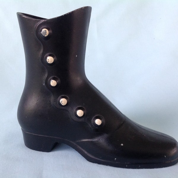 Cast Aluminum Black Shoe Planter Bud Vase Aluminum Black Boot Collectible High Button Shoe Victorian Shoe