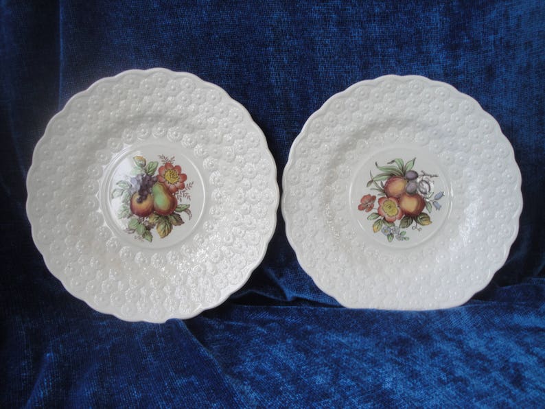 Copeland Spode White Plates Fruit Design Embossed Daisy Design2 Spode Plates