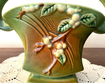 Roseville Snowberry Green Basket Vase 1BK-7 Roseville Planter - Etsy