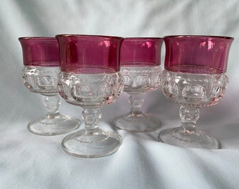 Tiffin Franciscan Ruby Kings Crown Juice Glass Tiffan Franciscan Thumb Print Cranberry Flash Stemware 4 3/8" Tall Set of 4