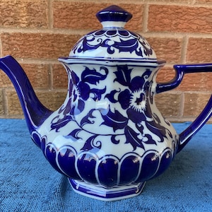 Cobalt Blue and White Tea Pot China Coffee Pot