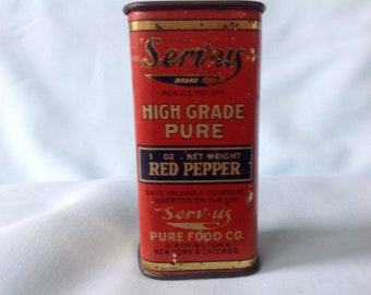 Serv-Us Spice Tin Red Pepper Tin Pure Food Co.