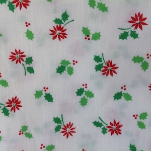 Christmas Fabric Red Poinsettias on White Cotton Fabric 2 Yards 30&quot;