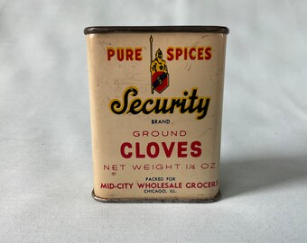 Security Spice Tin Ground Cloves Tin Security Brand Vintage Spice tin